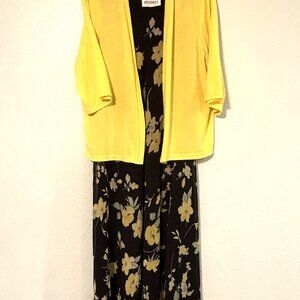Studio I women's midi dress Size 12 black/ yellow floral sleeveless w/sweater